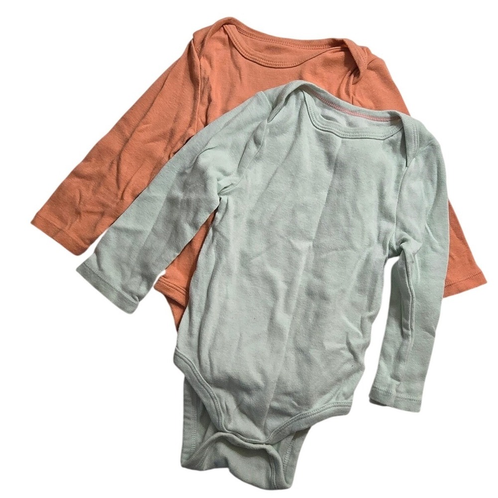 Cloud Island Baby Bodysuits 2 Pack Long Sleeve Peach Mint Green 12M